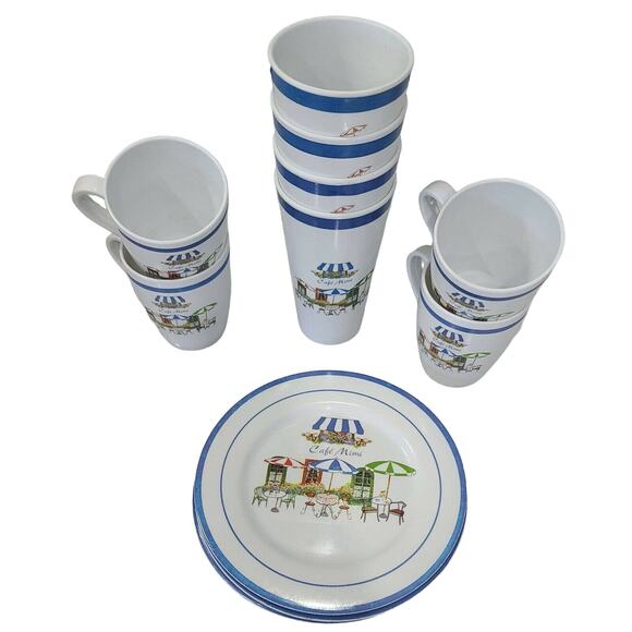 Miracle Cafe Mimi Melamine Melmac Plastic 4 each Salad Plates, Tumblers and Coff - Picture 1 of 6